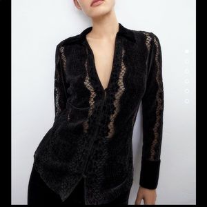 Zara black lace velvet panels blouse